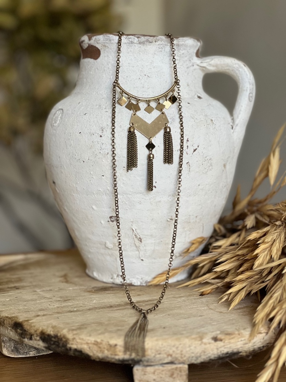 Geometric Gold Tassel Necklace